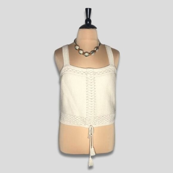 Ryegrass Tops - Ryegrass Cream Crochet Knit Crop Tank Top XXL